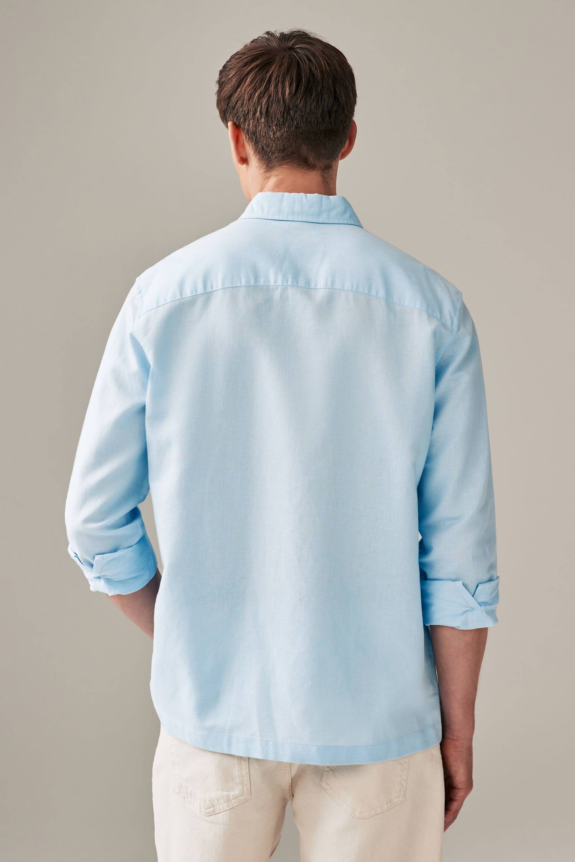 Light Blue Linen Blend Long Sleeve Shirt - Image 3 of 8