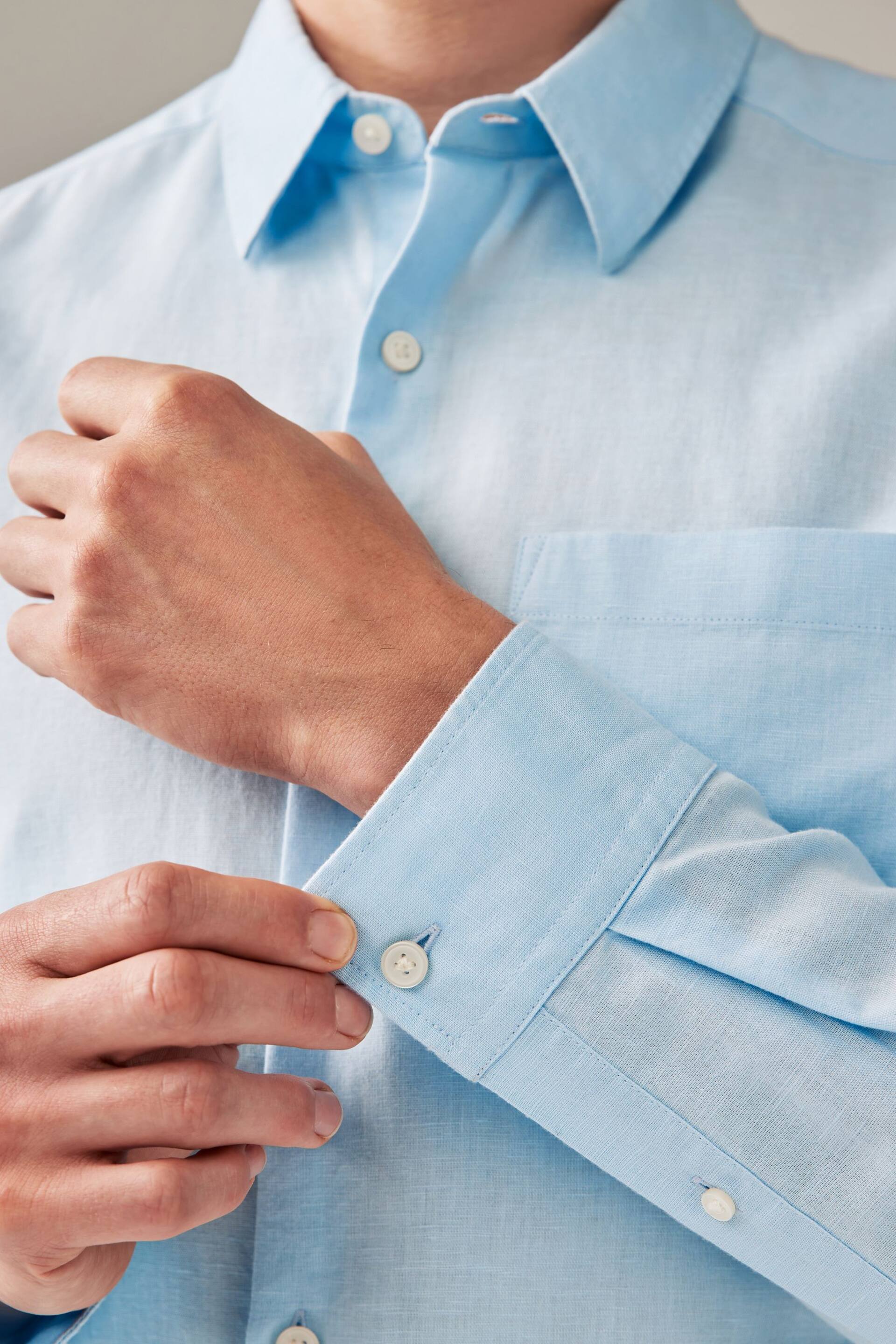 Light Blue Linen Blend Long Sleeve Shirt - Image 4 of 8