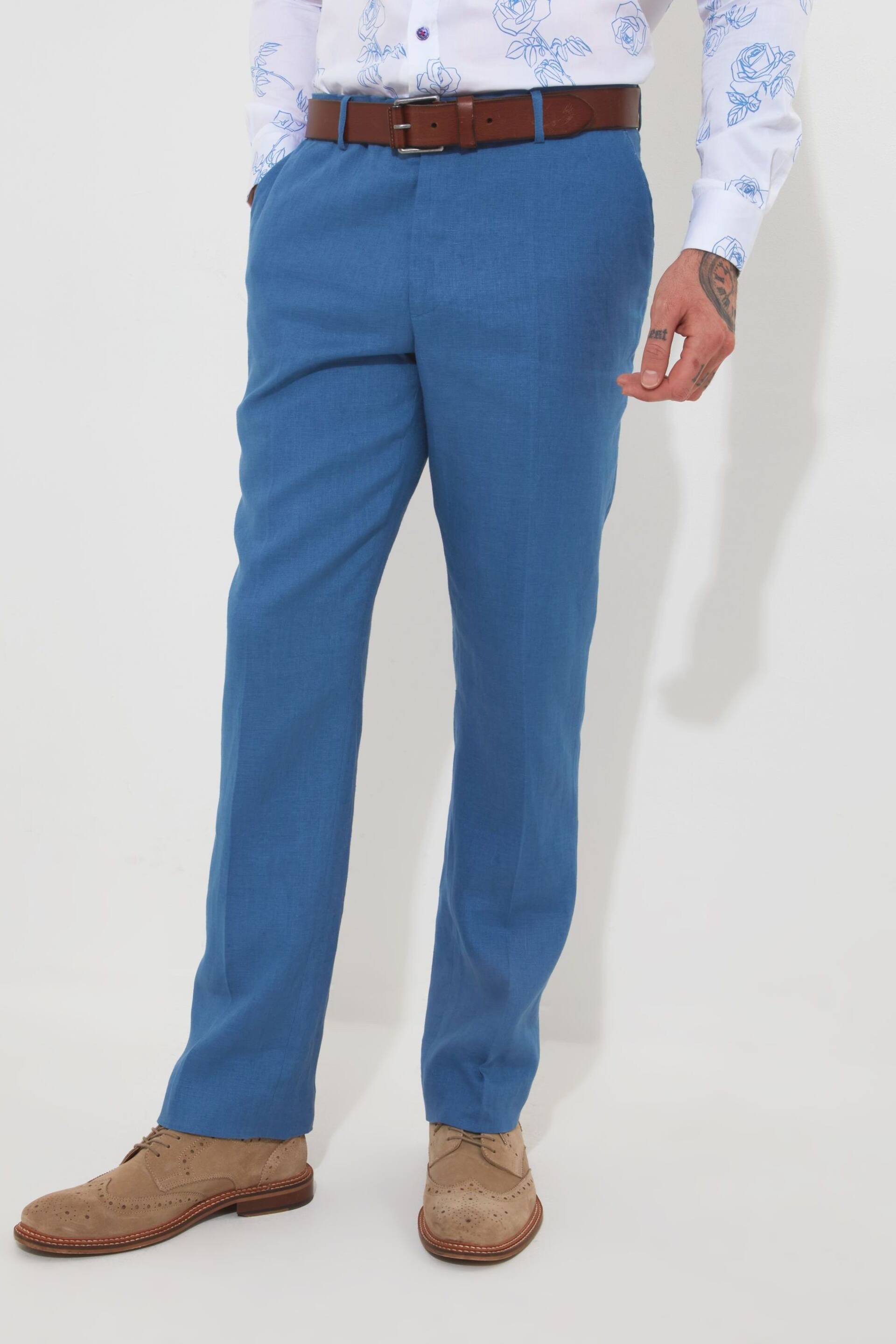 Joe Browns Blue Regular Fit Straight Leg Linen Suit: Trousers - Image 1 of 5