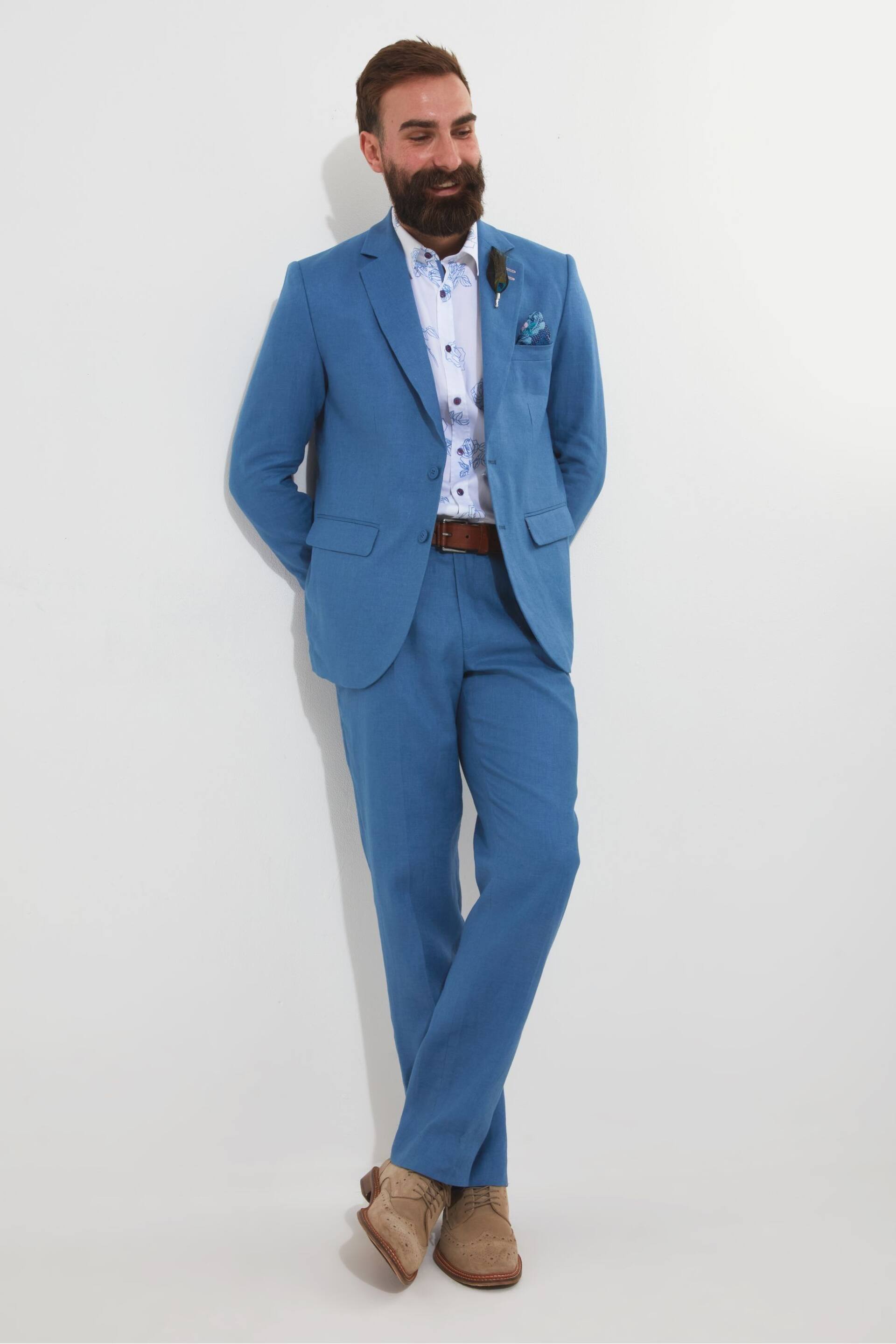 Joe Browns Blue Regular Fit Straight Leg Linen Suit: Trousers - Image 4 of 5