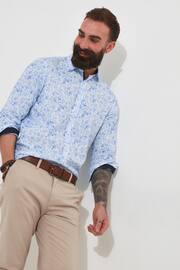 Joe Browns Blue Tonal Floral Linen Blend Long Sleeve Classic Collared Shirt - Image 1 of 5