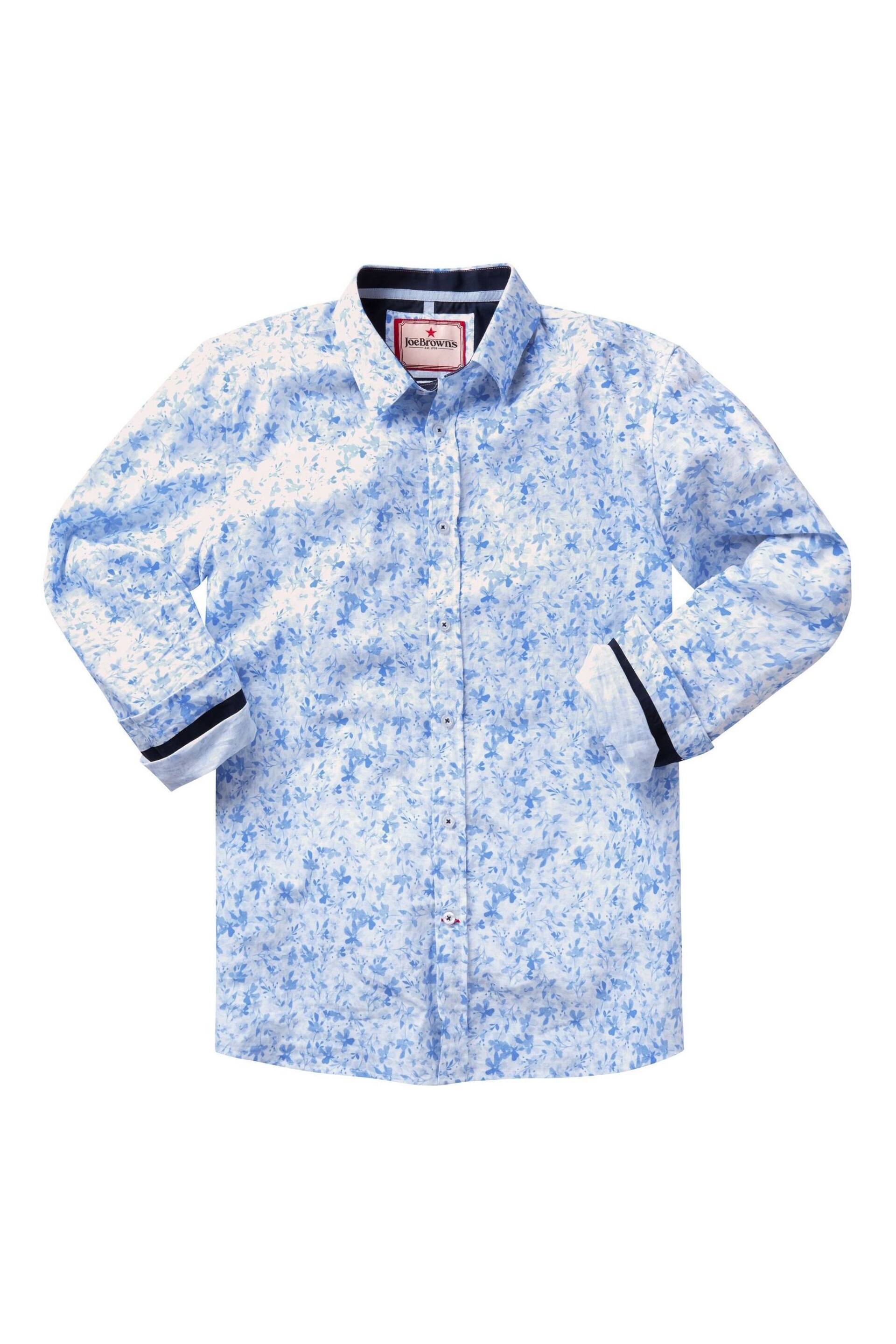 Joe Browns Blue Tonal Floral Linen Blend Long Sleeve Classic Collared Shirt - Image 5 of 5