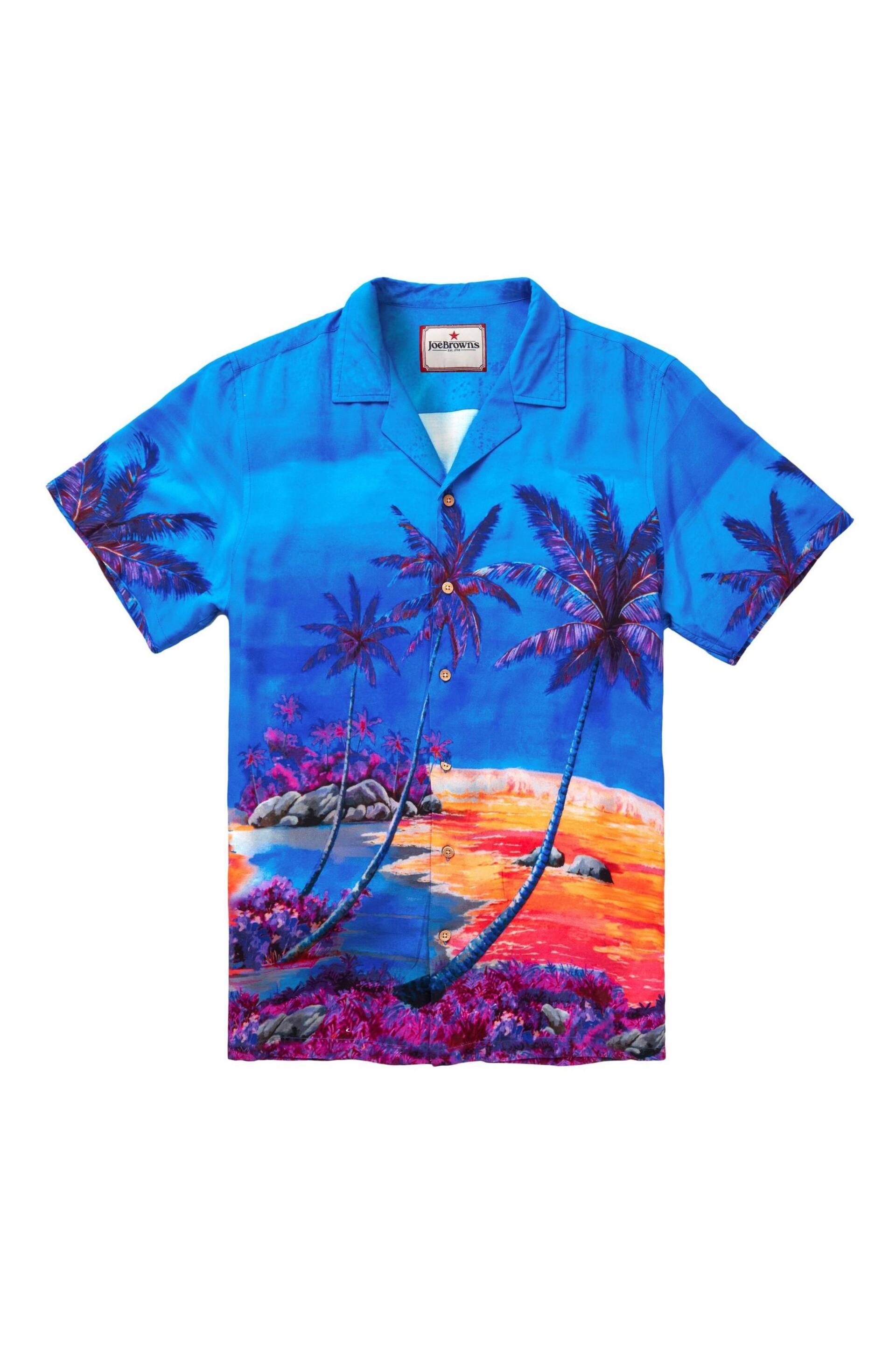 Joe Browns Blue Hawaiian Palm Sunset Short Sleeve Open Flat Collar Shirt - Image 5 of 5