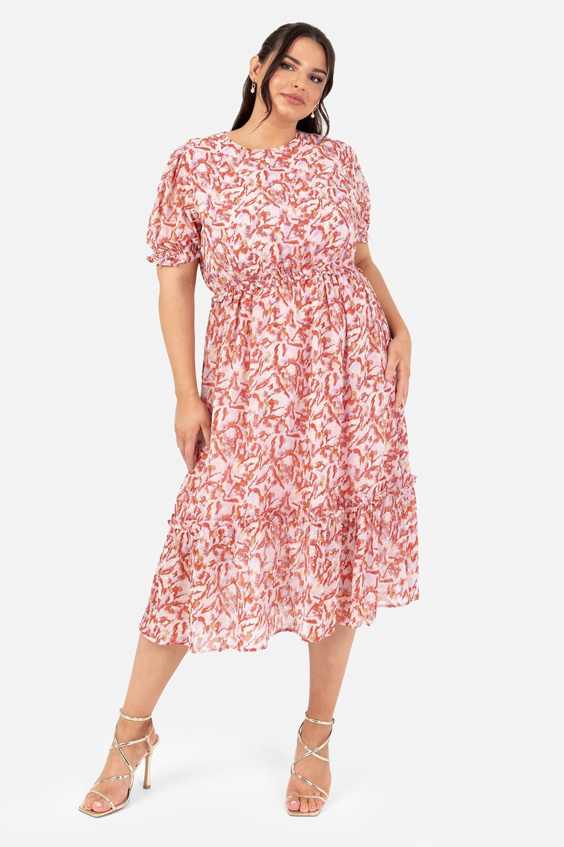 Puff Sleeve Tiered Hem Midi Dress With Frills - Image 1 of 4