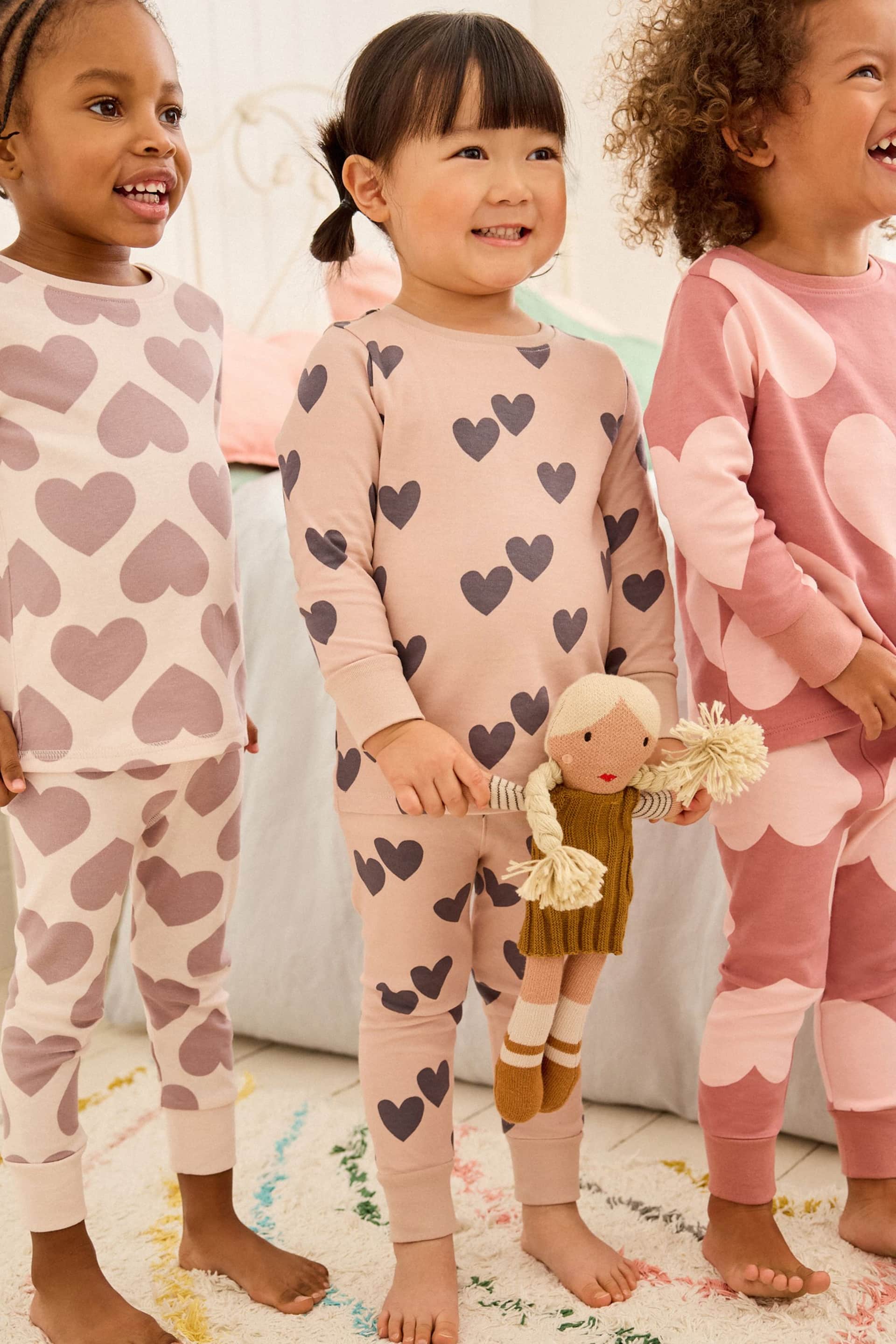 Neutral/ Pink Heart Stampy Pyjamas 3 Pack (9mths-16yrs) - Image 2 of 13