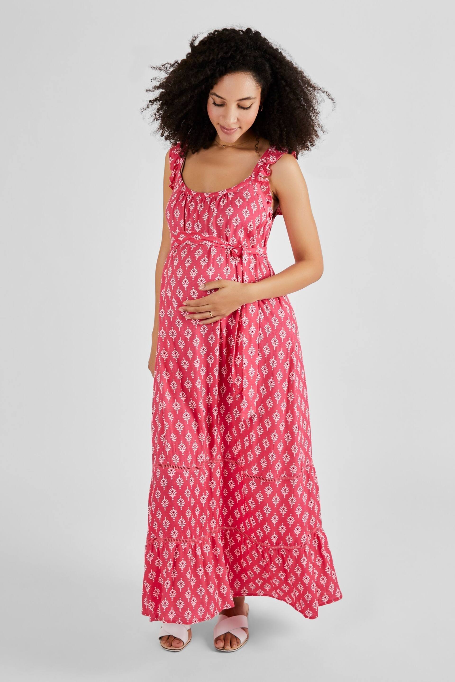 JoJo Maman Bébé Pink Batik Print Flutter Sleeve Maternity Maxi Dress - Image 1 of 5