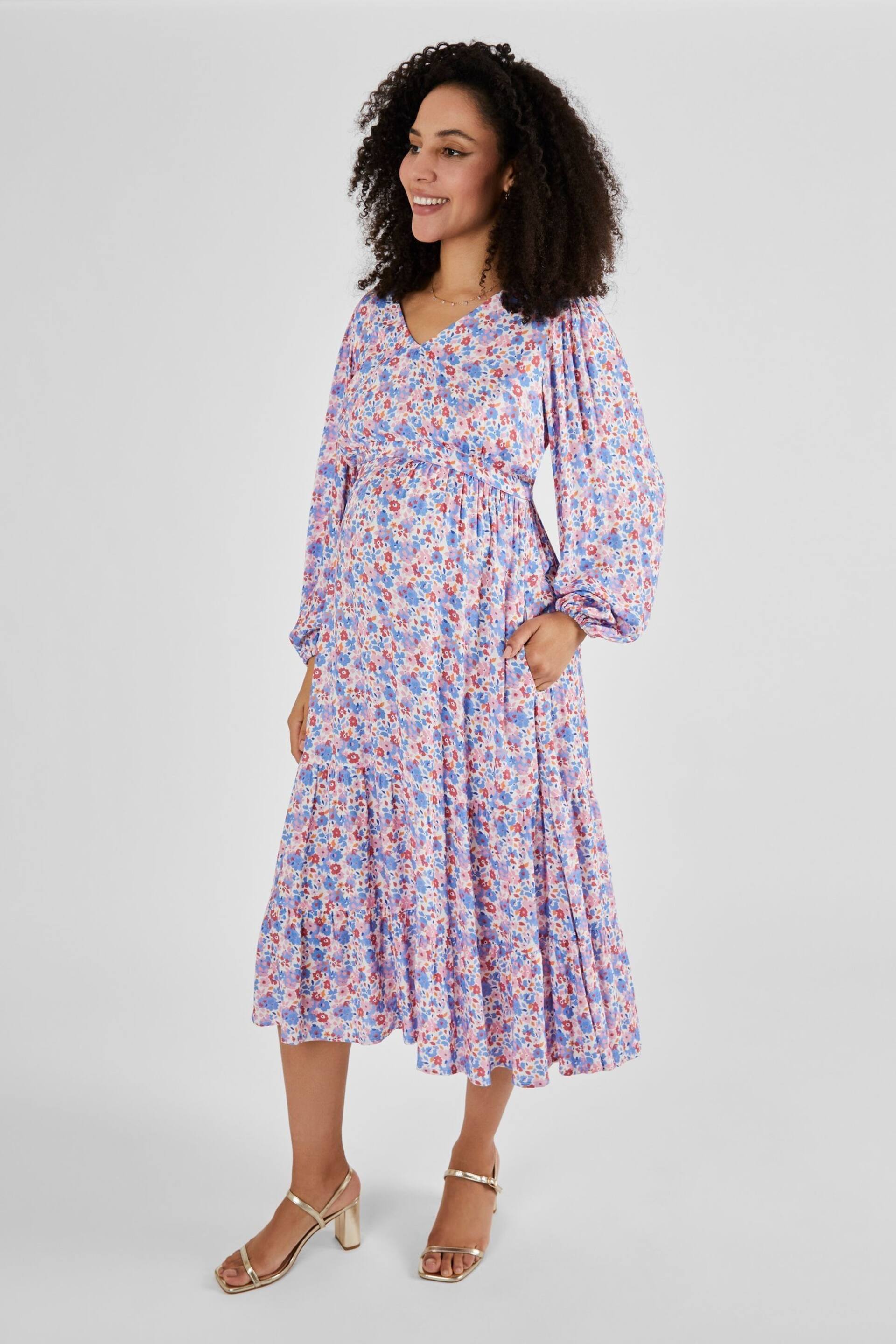 JoJo Maman Bébé Multi Blouson Sleeve Maternity & Nursing Maxi Dress - Image 1 of 5