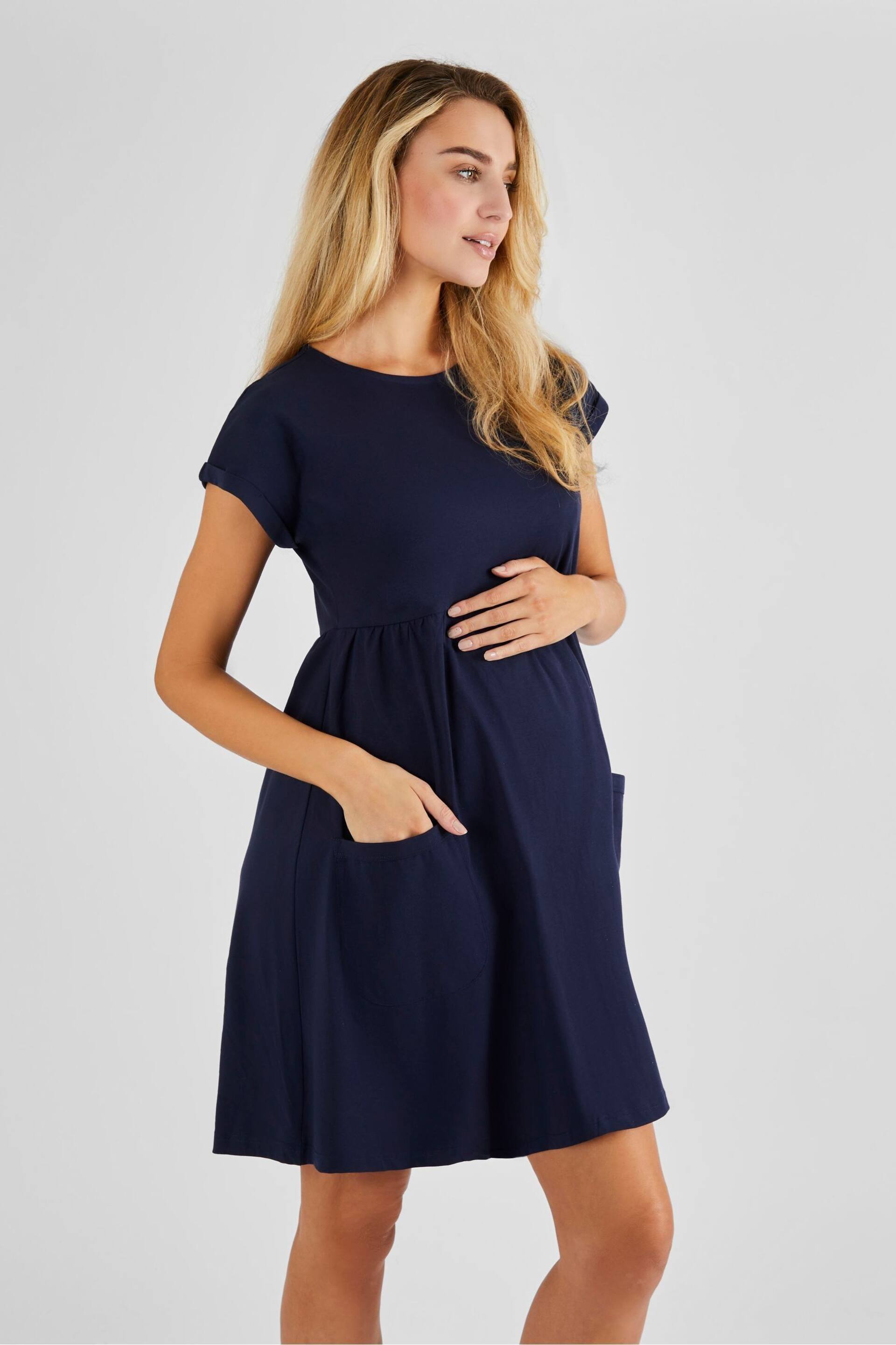 JoJo Maman Bébé Navy Maternity T-Shirt Dress - Image 1 of 4