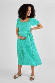 JoJo Maman Bébé Green Ditsy Shirred Maternity Midi Dress - Image 1 of 5