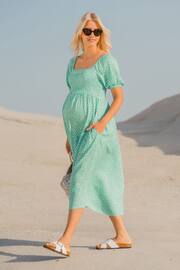 JoJo Maman Bébé Green Ditsy Shirred Maternity Midi Dress - Image 5 of 5