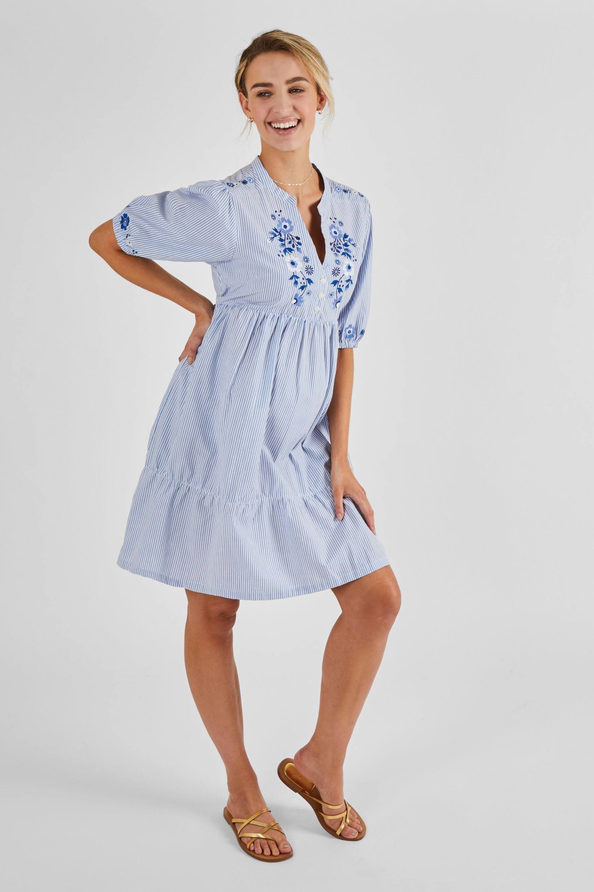 JoJo Maman Bébé Blue Tiered Embroidered Maternity Shirt Dress - Image 2 of 5