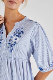 JoJo Maman Bébé Blue Tiered Embroidered Maternity Shirt Dress - Image 4 of 5
