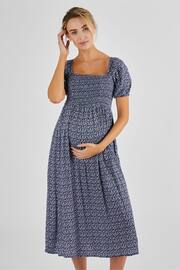 JoJo Maman Bébé Navy Blue Ditsy Shirred Maternity Midi Dress - Image 1 of 4