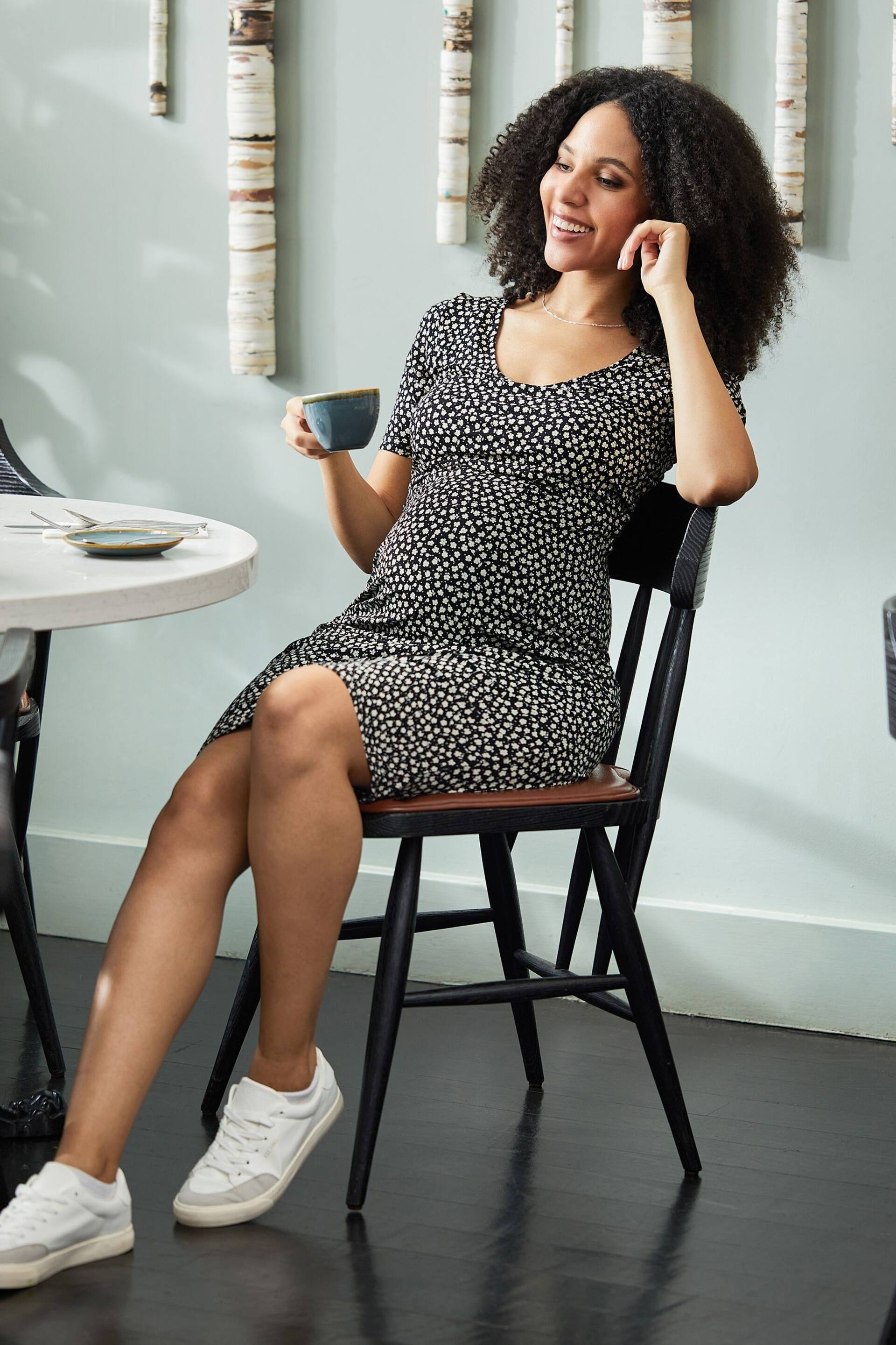 JoJo Maman Bébé Black Ditsy Floral Floral Print Maternity & Nursing Dress - Image 5 of 5