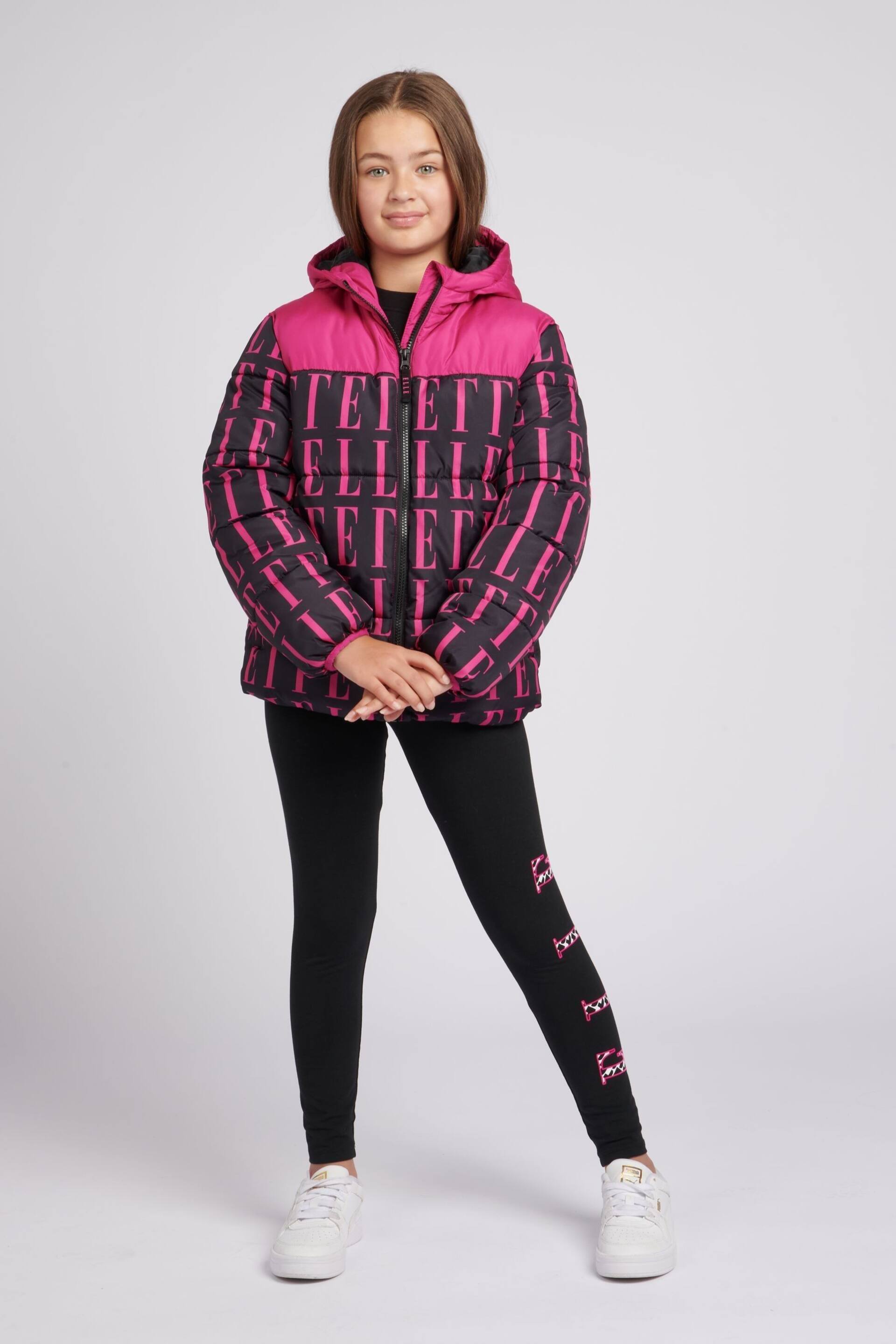 Elle Cut & Sew Pink Print Puffer Coat - Image 4 of 10