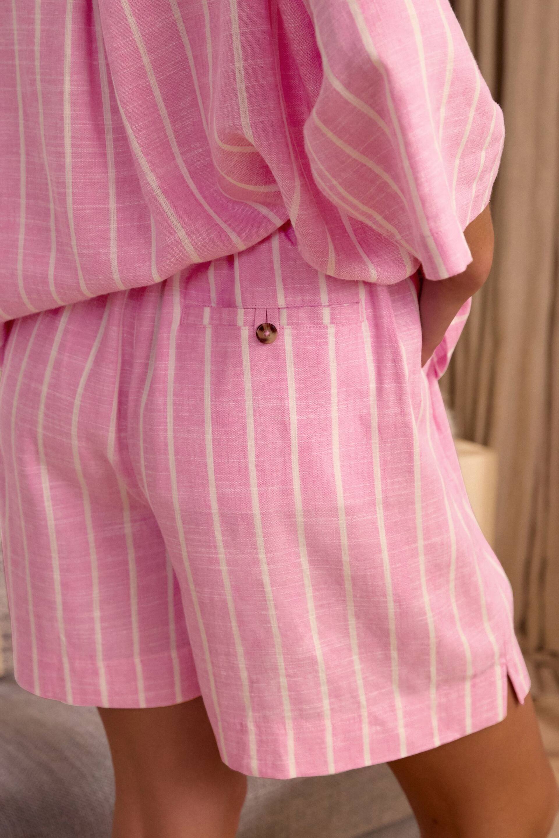Pink Stripe Linen Blend Shorts - Image 4 of 5