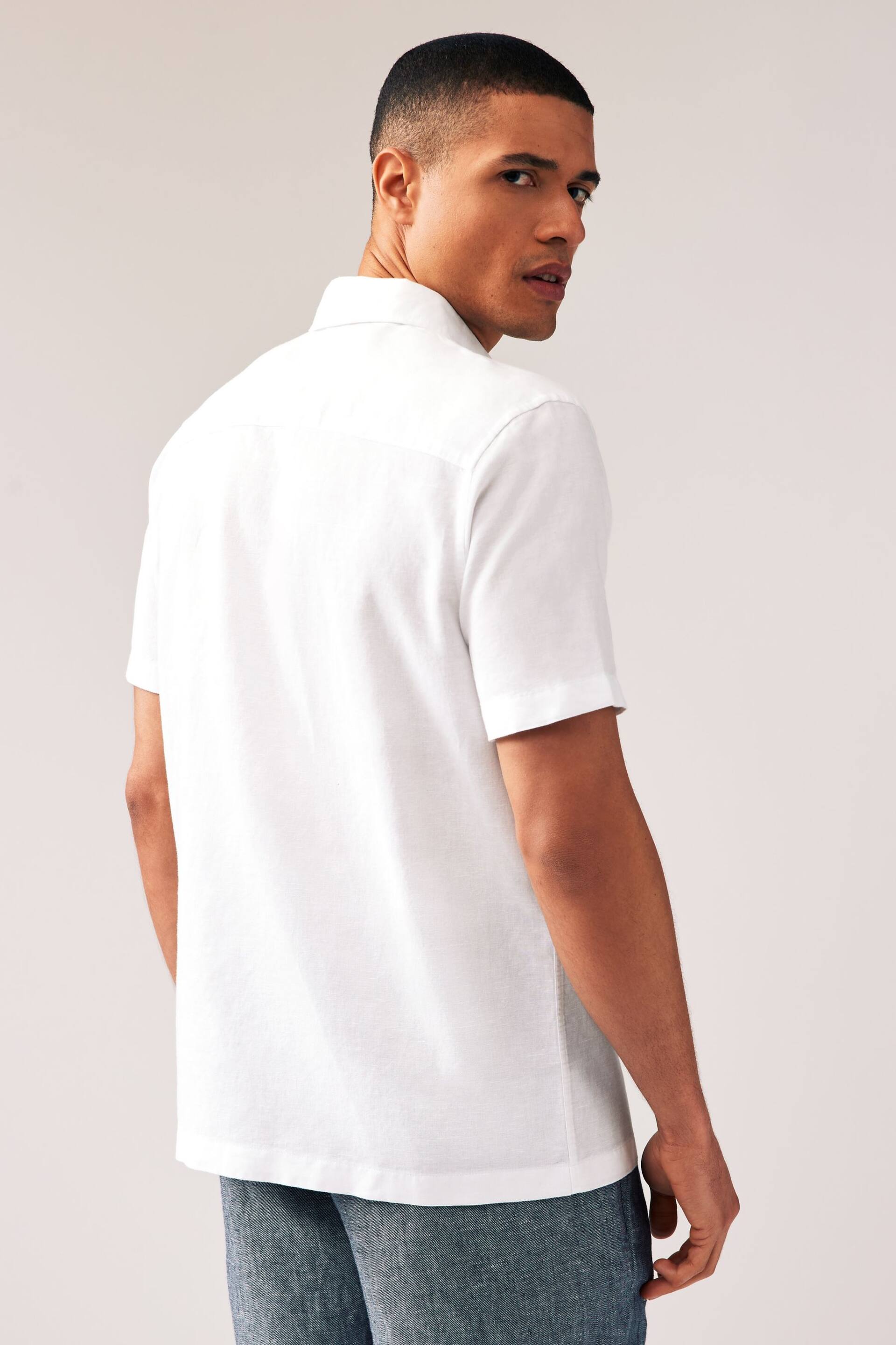 White Standard Collar Linen Blend Short Sleeve Shirt - Image 2 of 7