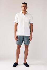 White Standard Collar Linen Blend Short Sleeve Shirt - Image 3 of 7