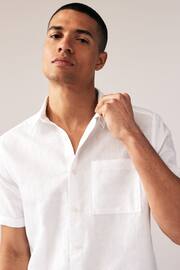 White Standard Collar Linen Blend Short Sleeve Shirt - Image 4 of 7