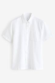 White Standard Collar Linen Blend Short Sleeve Shirt - Image 5 of 7