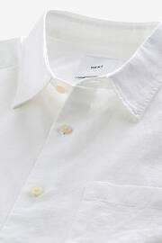 White Standard Collar Linen Blend Short Sleeve Shirt - Image 6 of 7