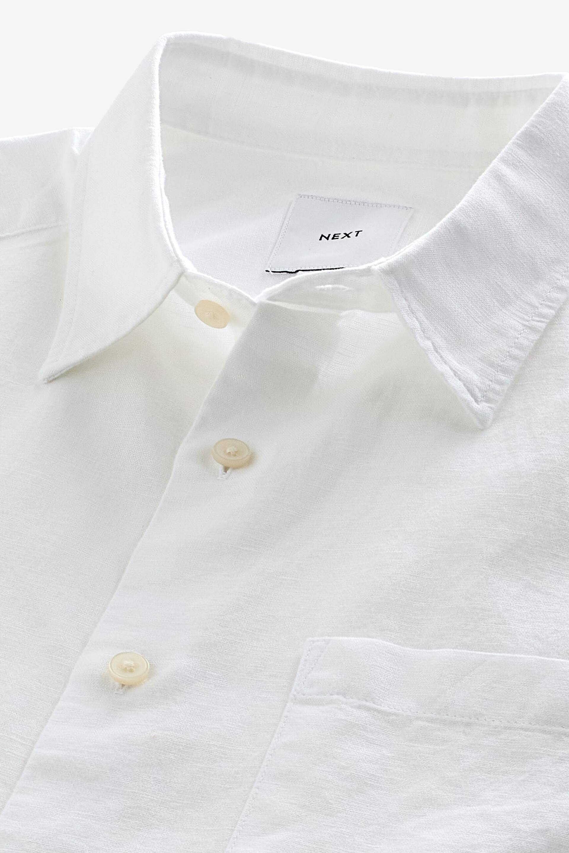White Standard Collar Linen Blend Short Sleeve Shirt - Image 6 of 7