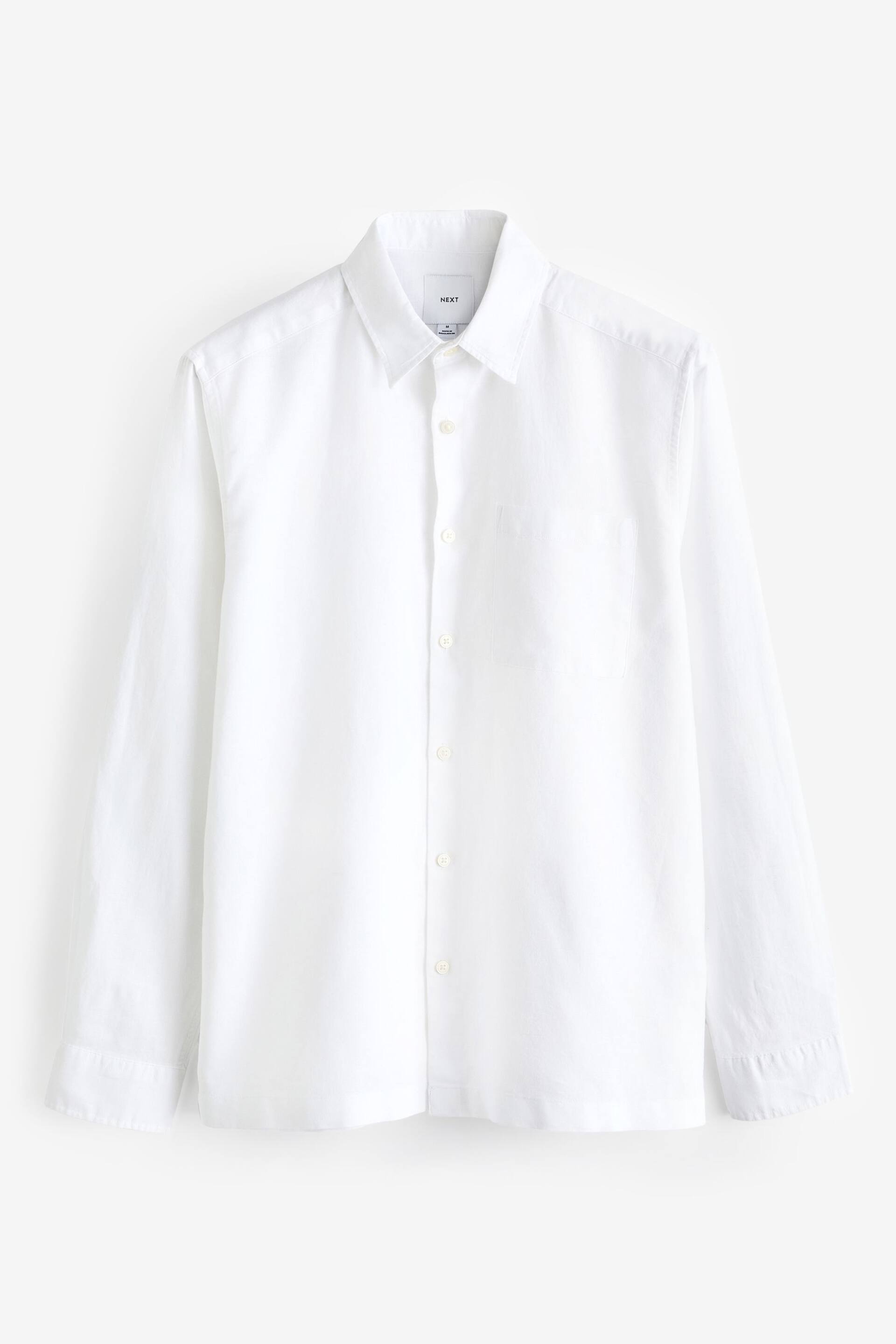 White Linen Blend Long Sleeve Shirt - Image 6 of 8