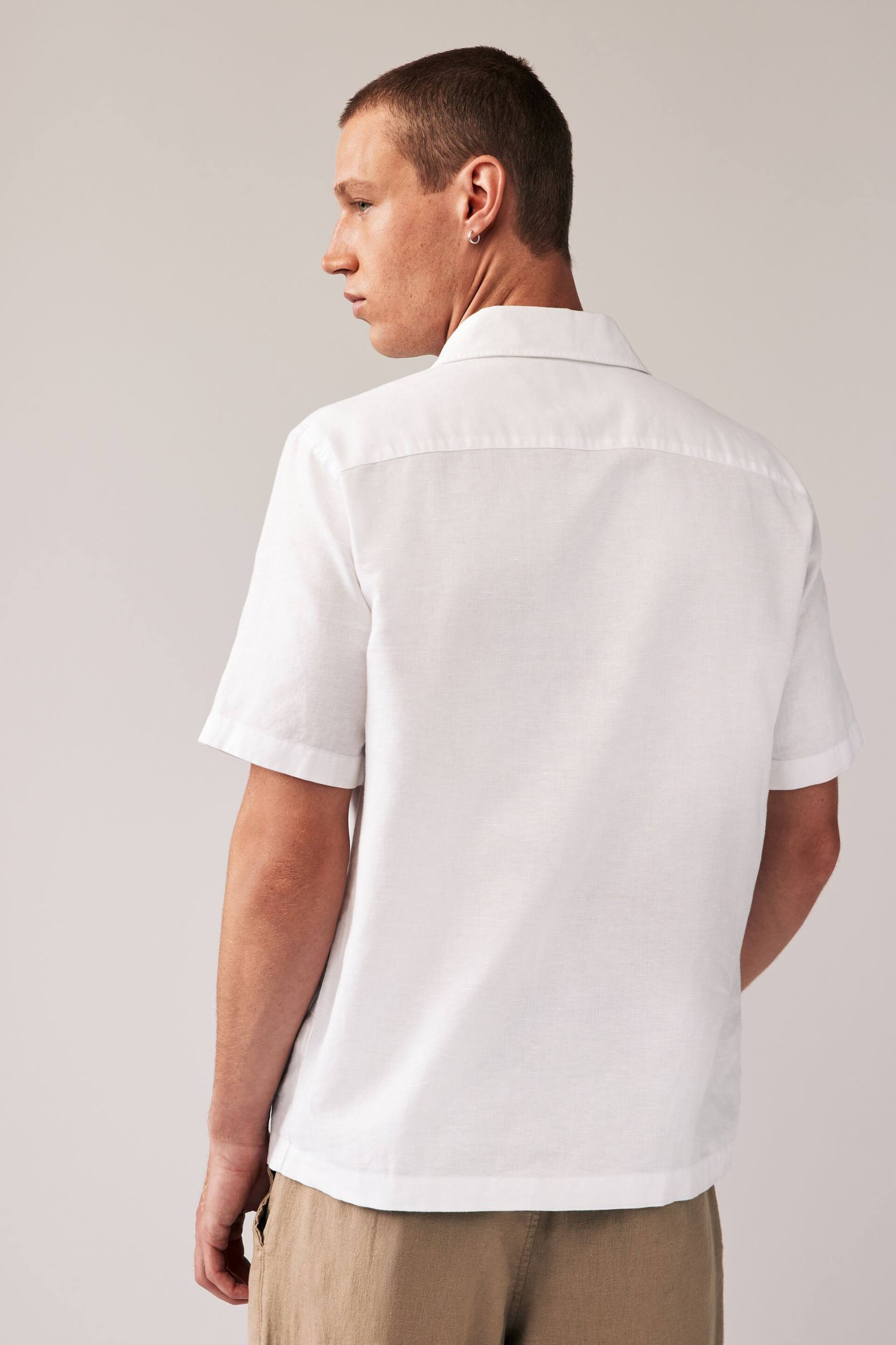 White Cuban Collar Linen Blend Short Sleeve Shirt - Image 3 of 7