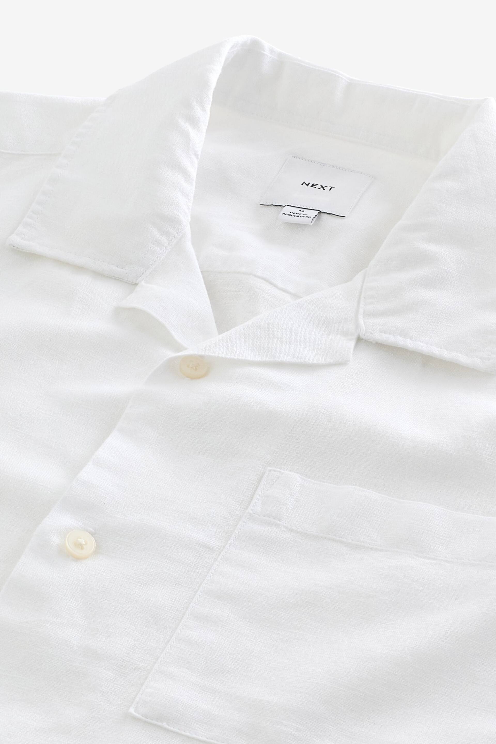White Cuban Collar Linen Blend Short Sleeve Shirt - Image 6 of 7