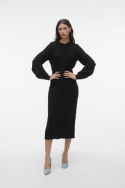 VERO MODA Black Waisted Long Sleeve Midi Knitted Jumper Dress - Image 1 of 5
