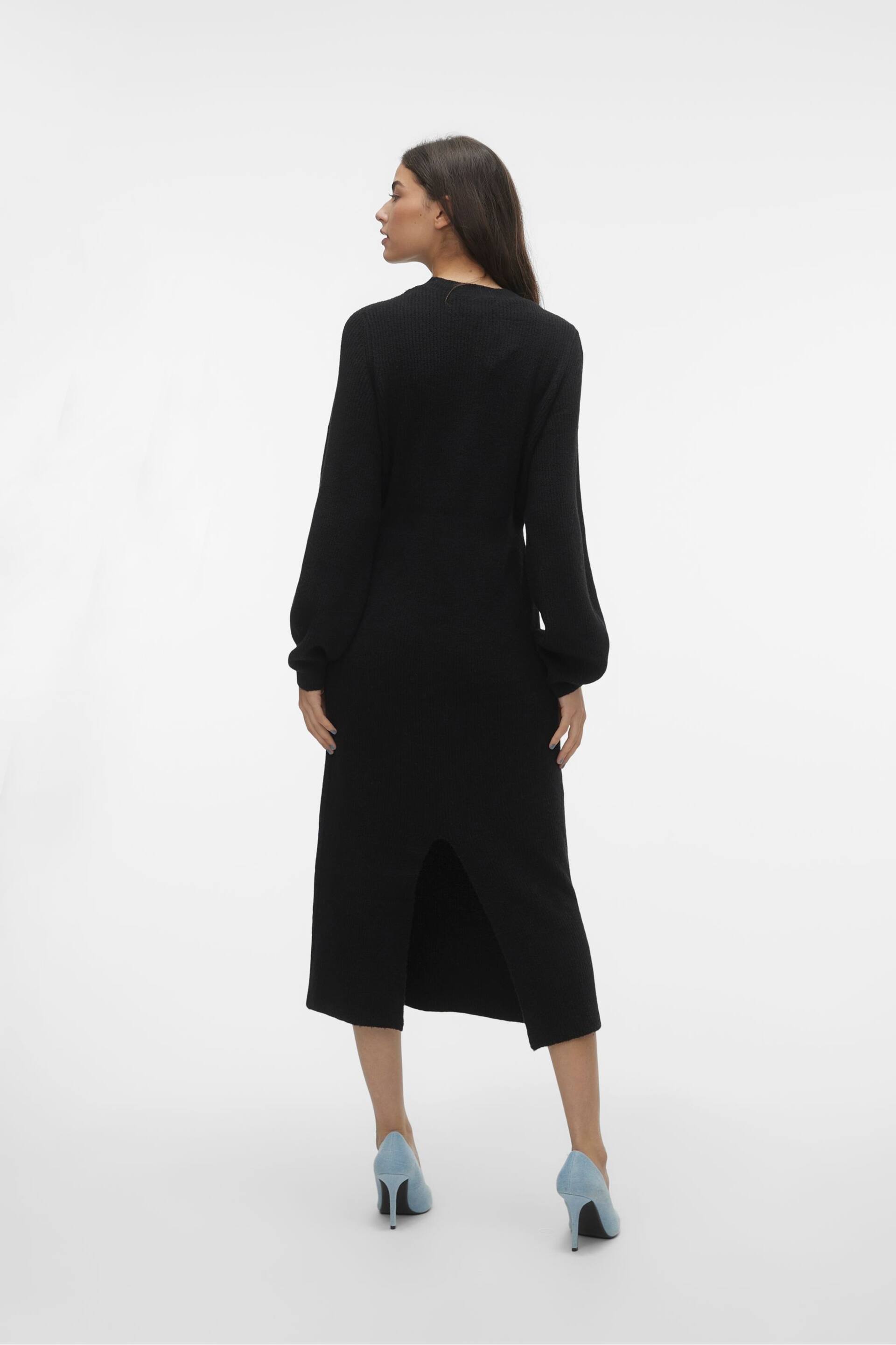 VERO MODA Black Waisted Long Sleeve Midi Knitted Jumper Dress - Image 2 of 5