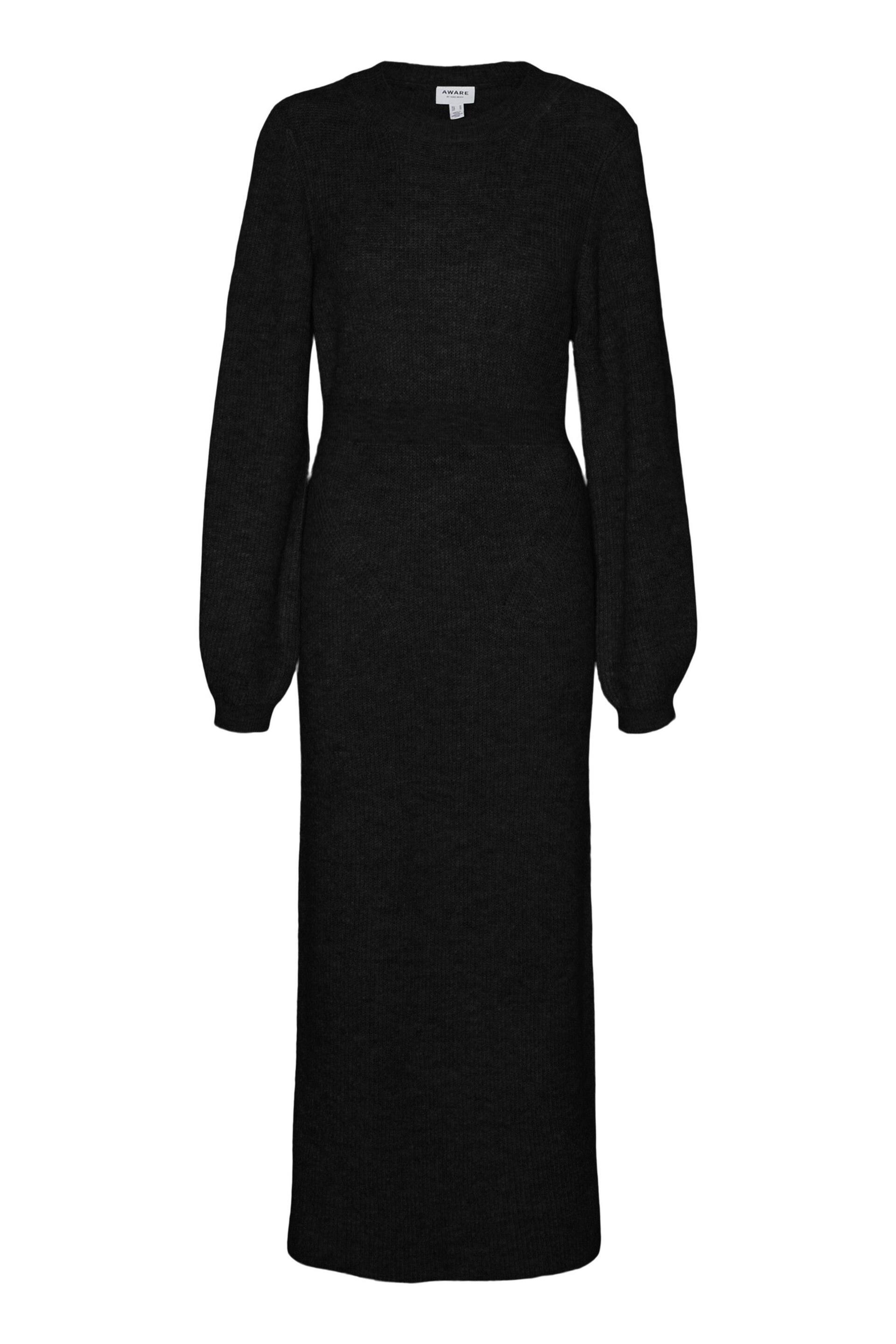 VERO MODA Black Waisted Long Sleeve Midi Knitted Jumper Dress - Image 5 of 5