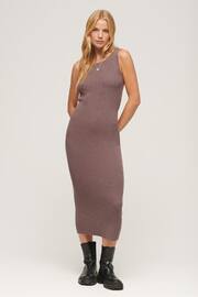 Superdry Brown Backless Knitted Midi Dress - Image 1 of 6