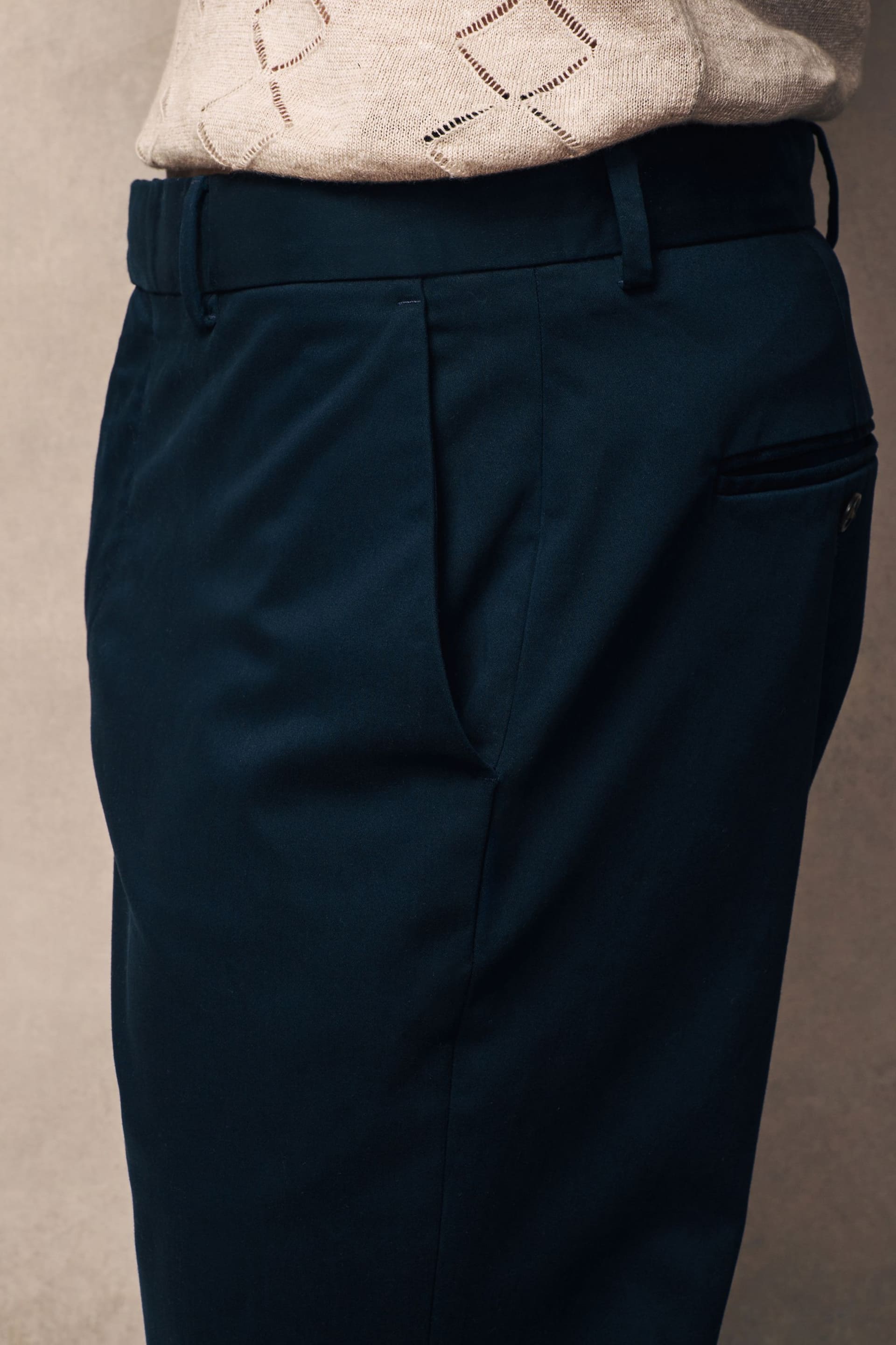 Navy Slim Fit Stretch Sateen Chino Trousers - Image 5 of 9