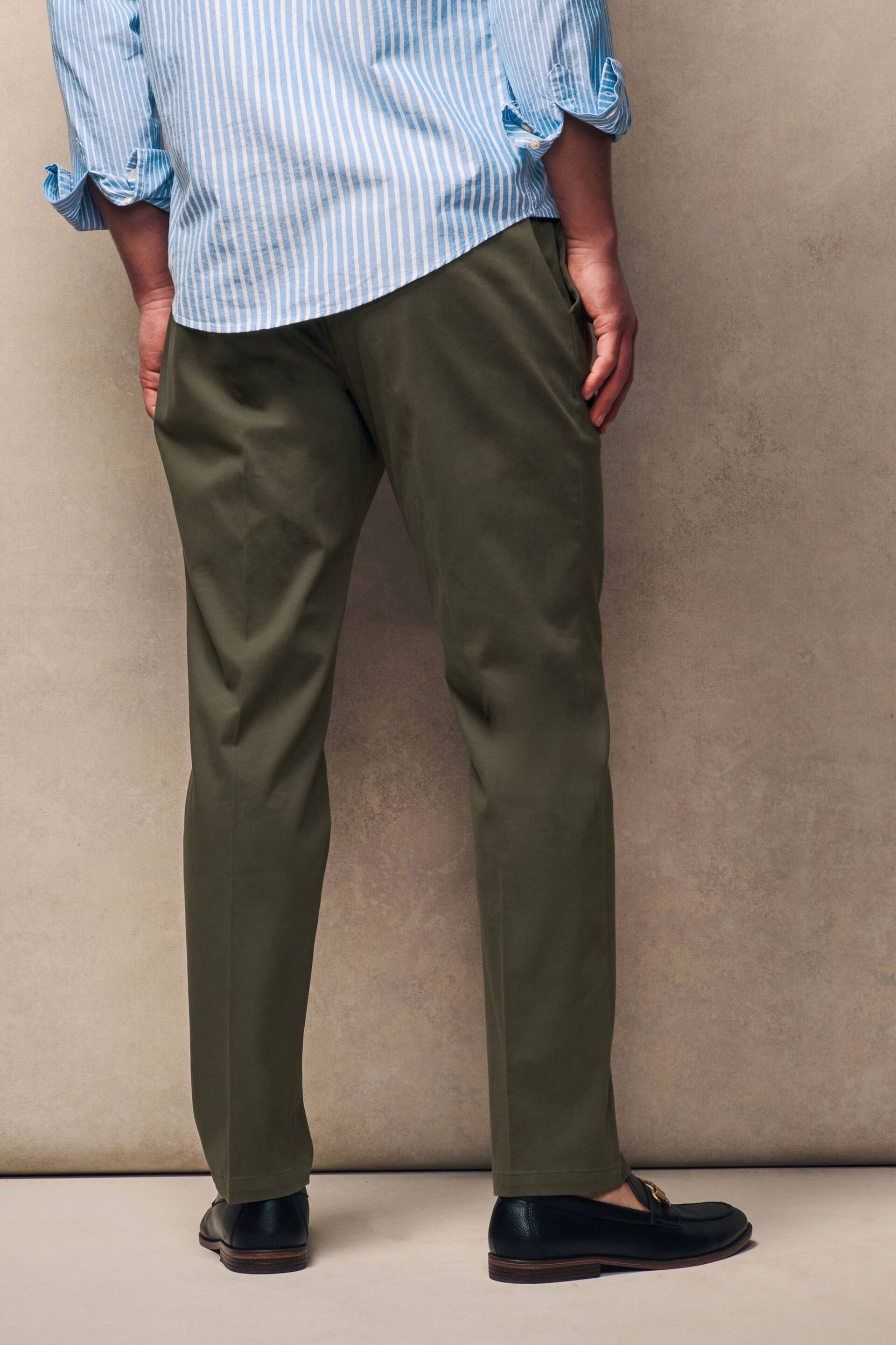 Khaki Green Slim Fit Stretch Sateen Chino Trousers - Image 4 of 11