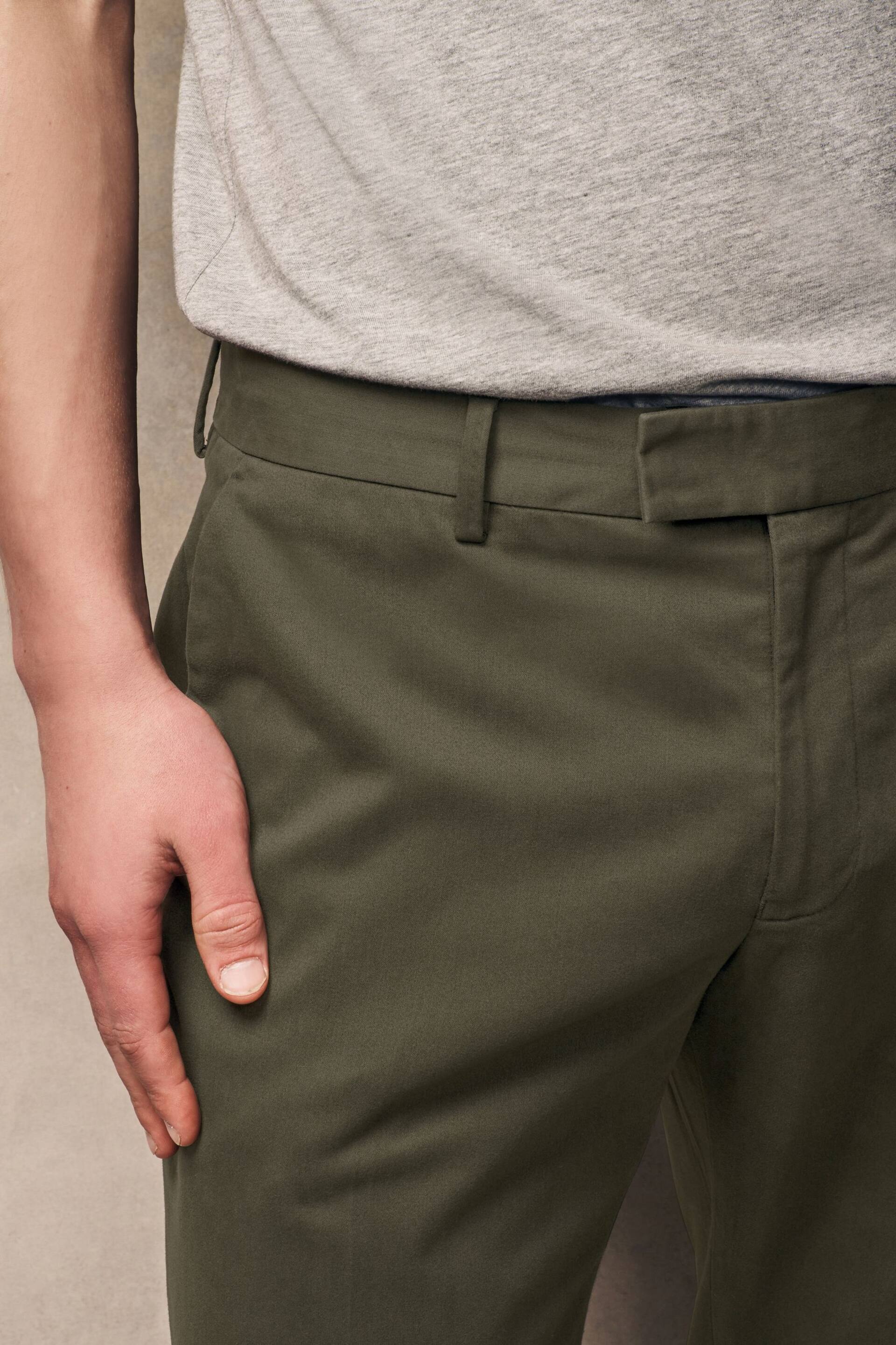 Khaki Green Slim Fit Stretch Sateen Chino Trousers - Image 5 of 11