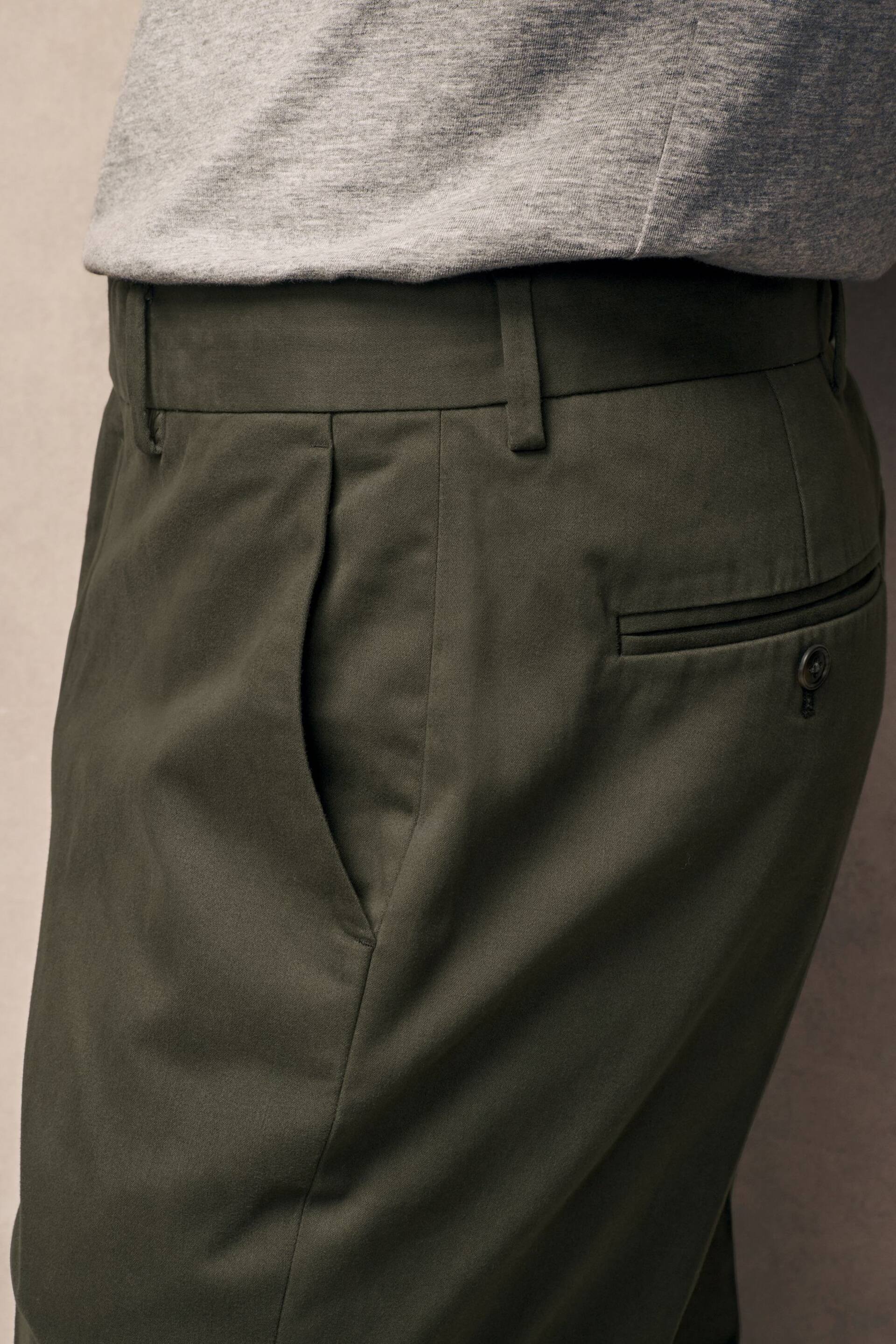 Khaki Green Slim Fit Stretch Sateen Chino Trousers - Image 6 of 11