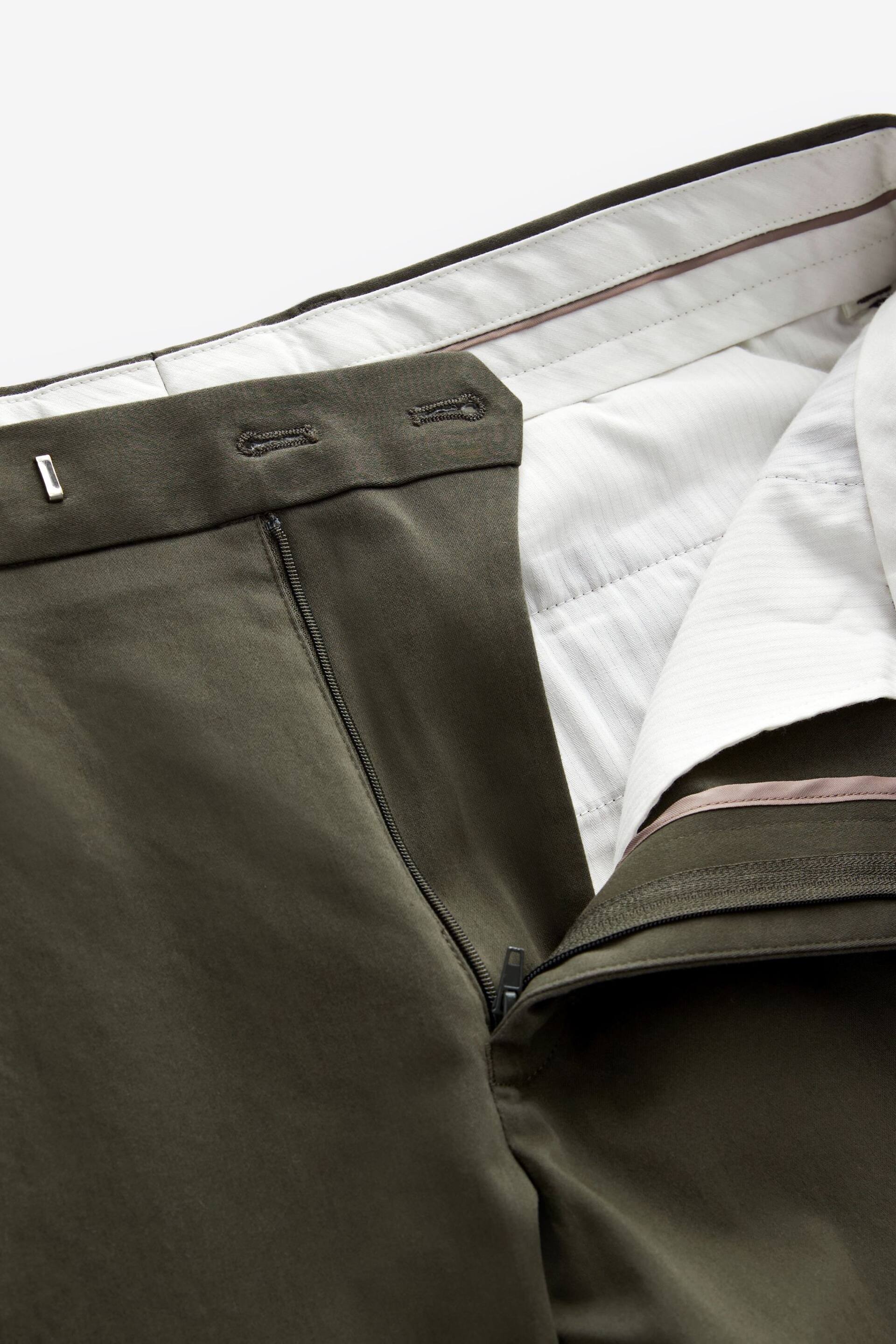 Khaki Green Slim Fit Stretch Sateen Chino Trousers - Image 9 of 11