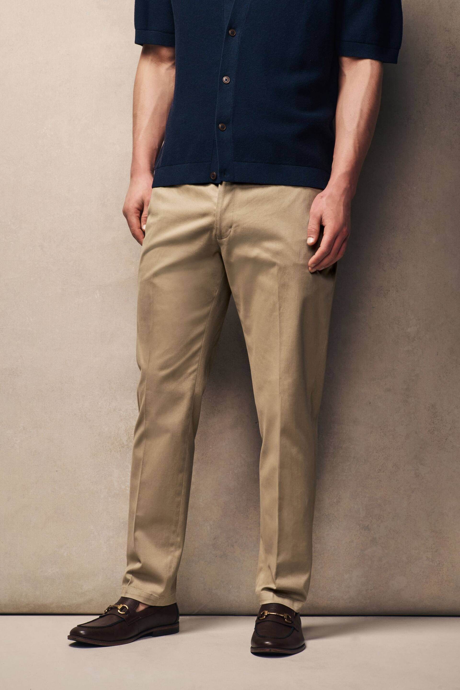 Stone Slim Fit Stretch Sateen Chino Trousers - Image 1 of 9