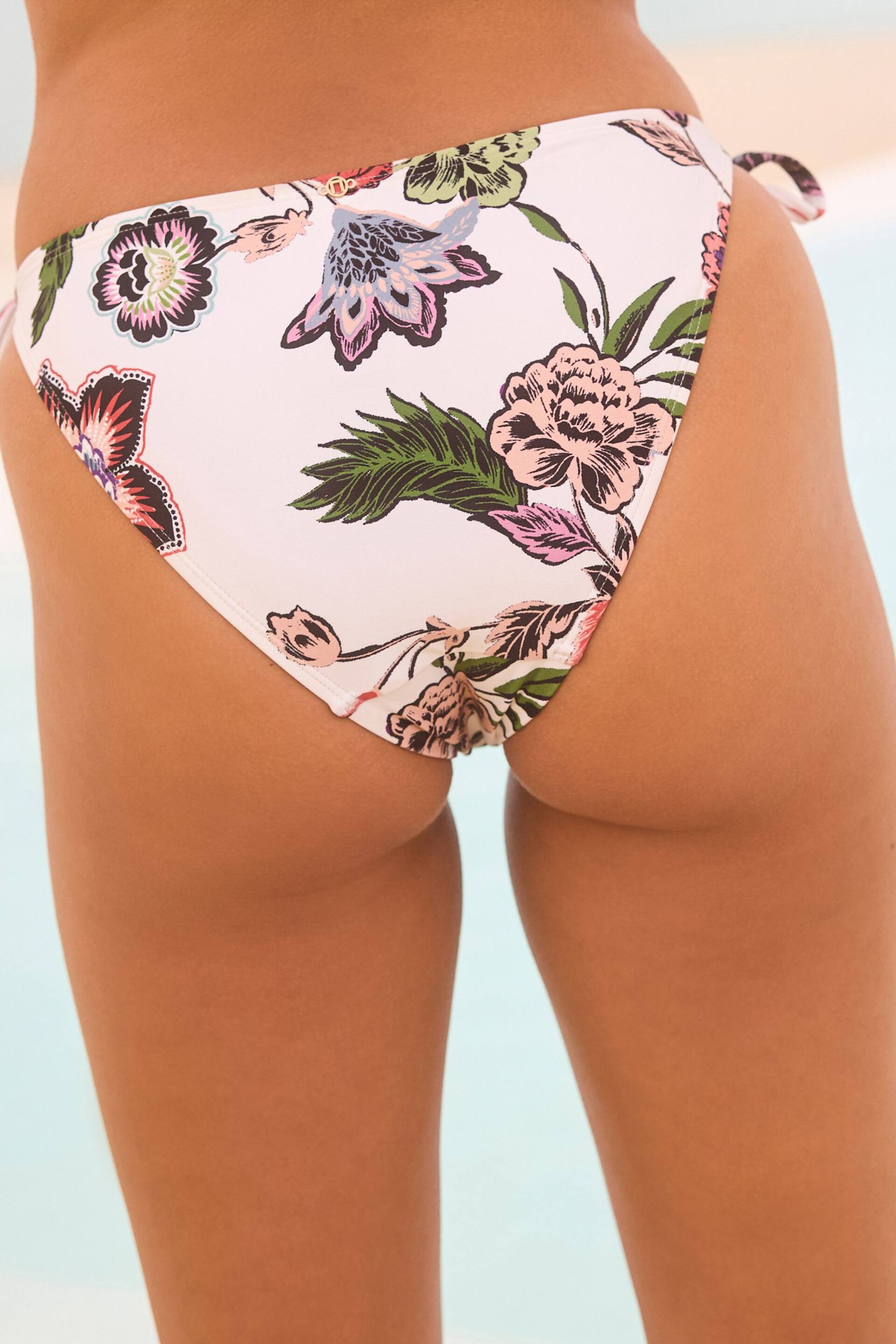 Cream/Pink Floral Tie Side Bikini Bottoms - Image 4 of 6