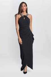 Gina Bacconi Kasandra Halter Beaded Neck Maxi Black Dress - Image 1 of 5
