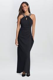 Gina Bacconi Kasandra Halter Beaded Neck Maxi Black Dress - Image 3 of 5