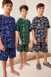 Blue/Grey/Green Camouflage Short Pyjamas 3 Pack (3-16yrs) - Image 7 of 8