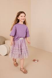Mauve Purple T-Shirt And Floral Mesh Skirt Set (3-16yrs) - Image 1 of 7