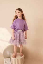 Mauve Purple T-Shirt And Floral Mesh Skirt Set (3-16yrs) - Image 2 of 7