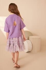 Mauve Purple T-Shirt And Floral Mesh Skirt Set (3-16yrs) - Image 3 of 7
