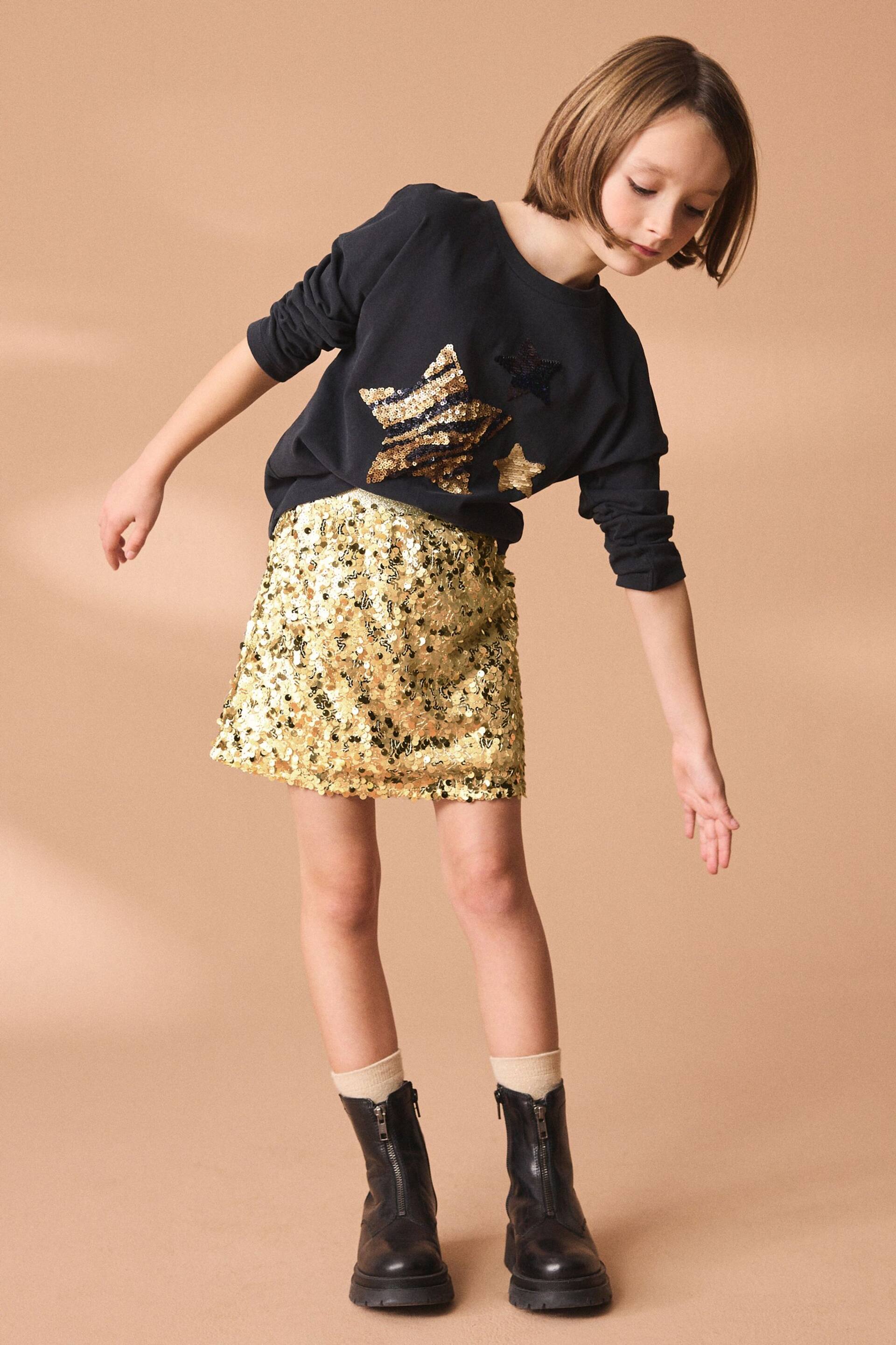 Gold A-Line Sequin Skirt (3-16yrs) - Image 2 of 6