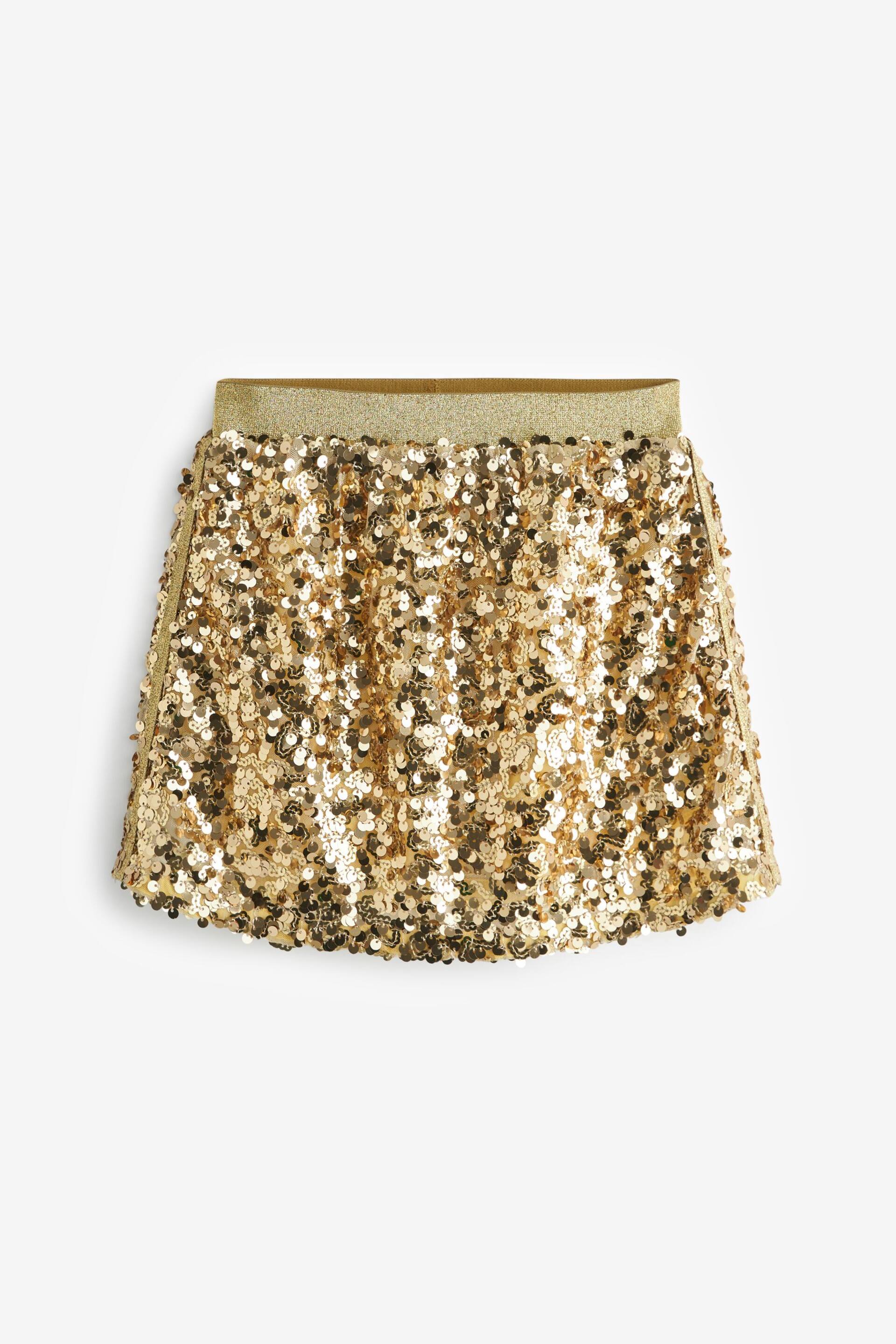 Gold A-Line Sequin Skirt (3-16yrs) - Image 4 of 6