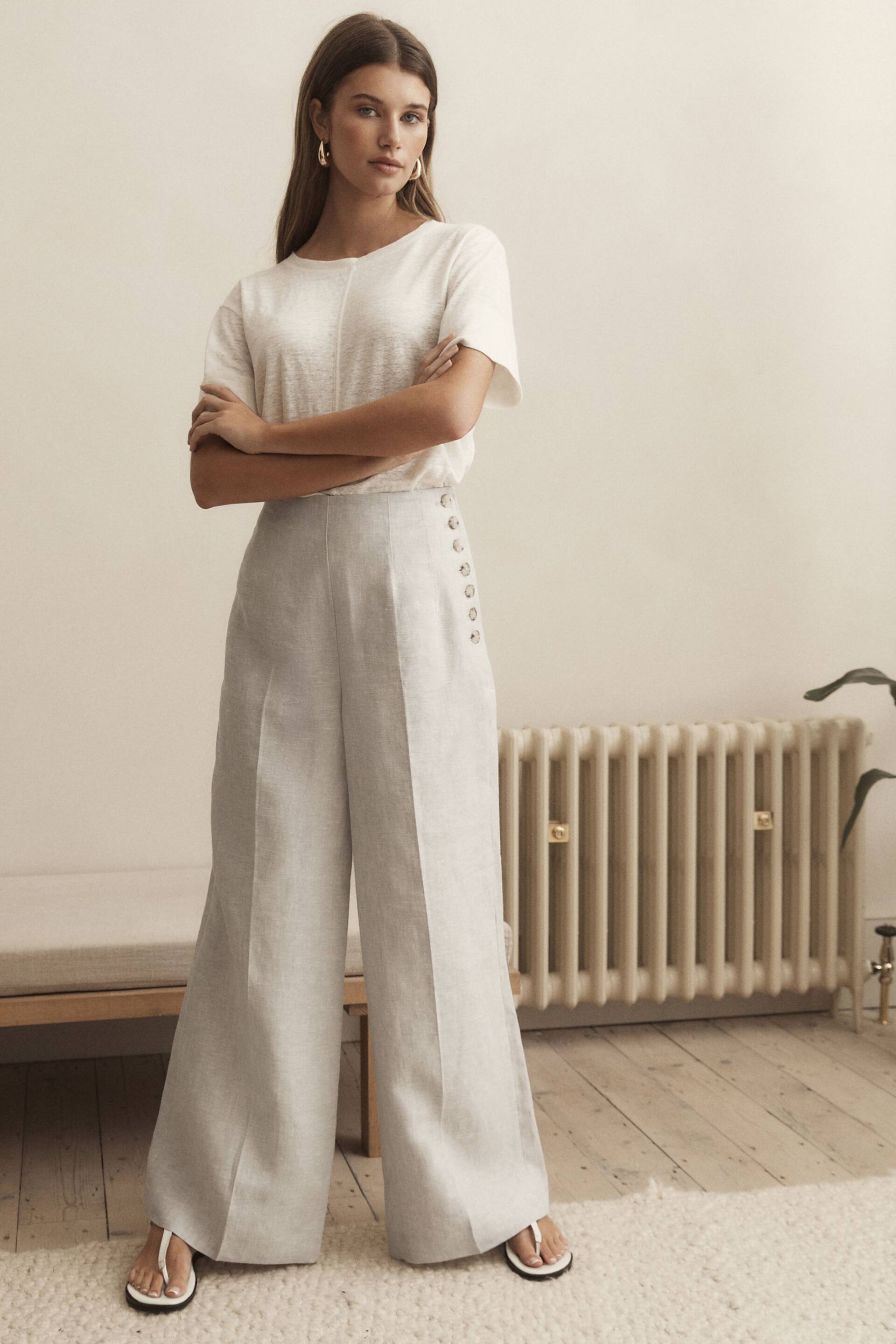 Grey Premium Linen Wide Leg Trousers - Image 2 of 5