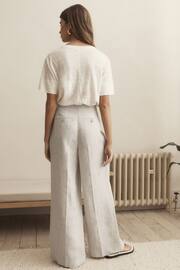 Grey Premium Linen Wide Leg Trousers - Image 3 of 5